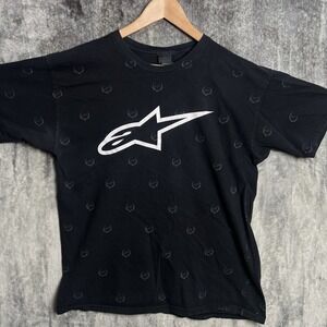 Vintage Y2K AlpineStars Men's L Black T Shirt Grunge Motocross 2000s AOP